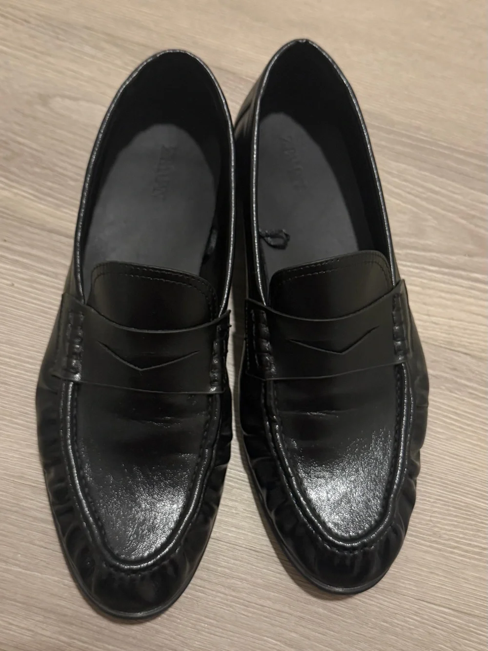 Zara Black Leather Penny Loafers for Men